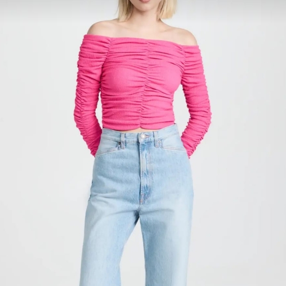Line & Dot - Kai Off Shoulder Top  pink, long sleeves,  crop, size M - Picture 5 of 12